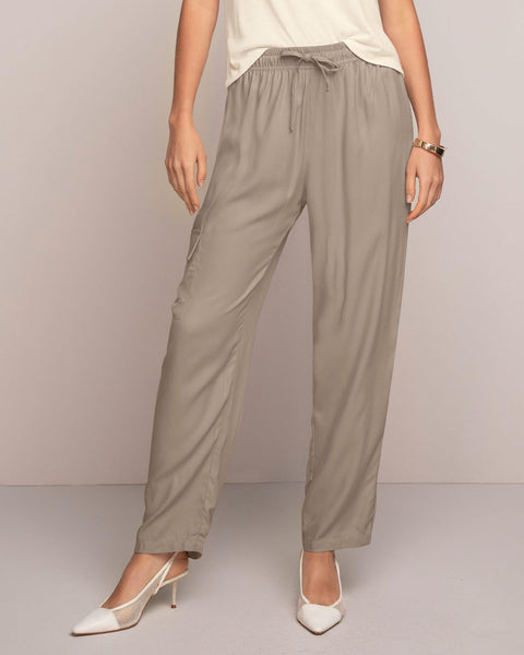 Pantalón recto con elástico y tira en cintura#color_381-taupe