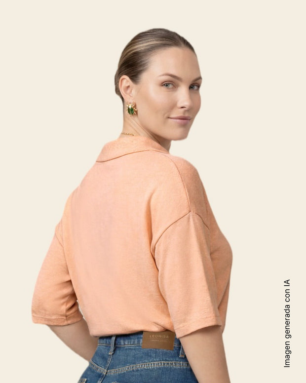 Camiseta de mangas 3/4 amplias con cuello sport y escote en V