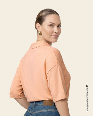 Camiseta de mangas 3/4 amplias con cuello sport y escote en V#color_271-mandarina