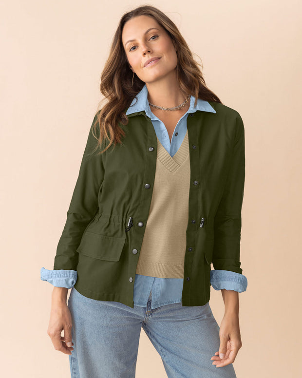 Blusa manga larga de cuello camisero con botones funcionales en frente