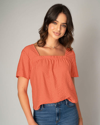 Blusa manga corta de escote cuadrado#color_279-coral