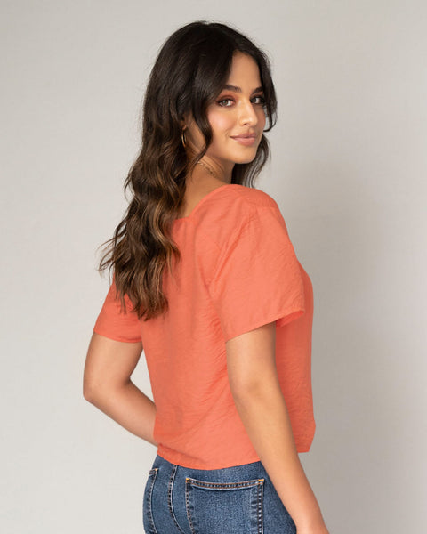 Blusa manga corta de escote cuadrado#color_279-coral