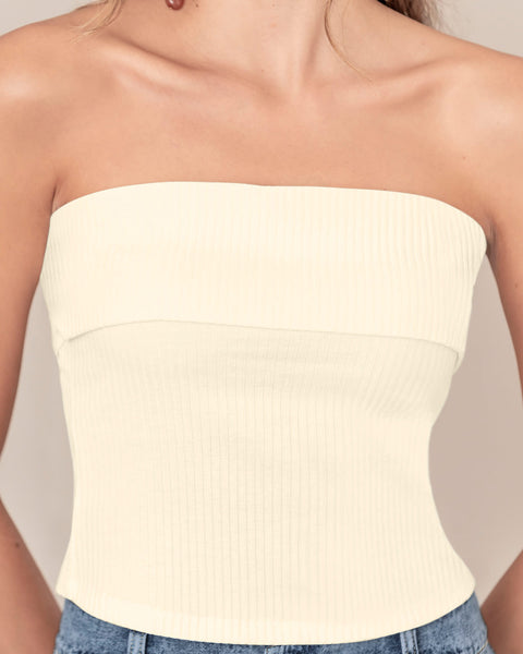 Camiseta strapless tela acanalada#color_018-marfil