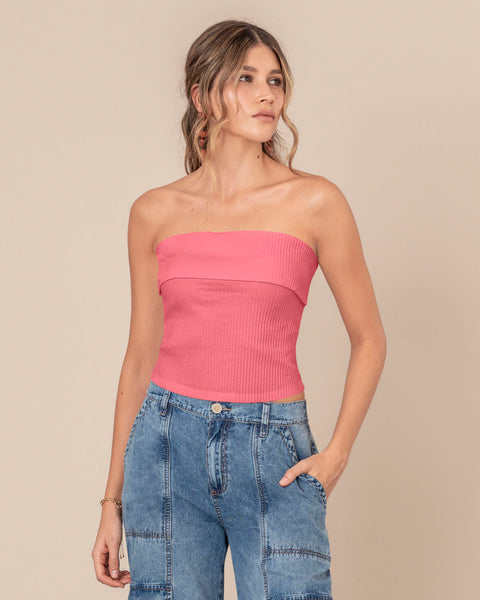 Camiseta strapless tela acanalada#color_279-coral