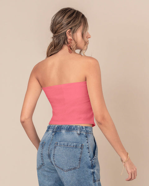 Camiseta strapless tela acanalada#color_279-coral