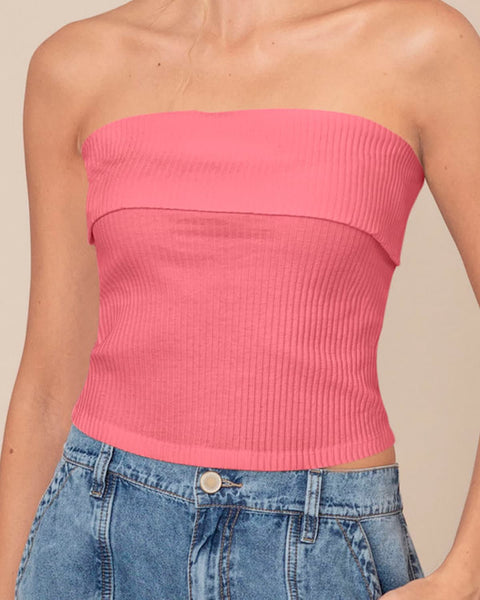 Camiseta strapless tela acanalada#color_279-coral