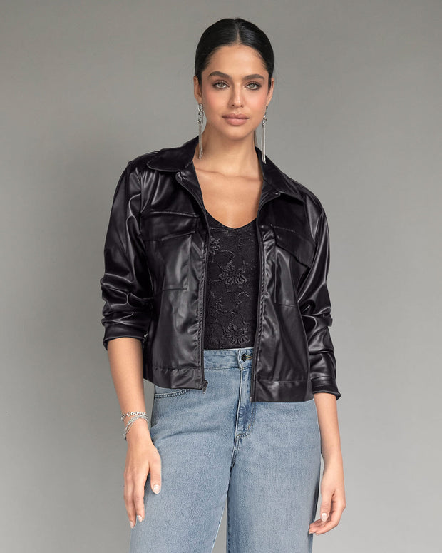 Chaqueta efecto cuero
