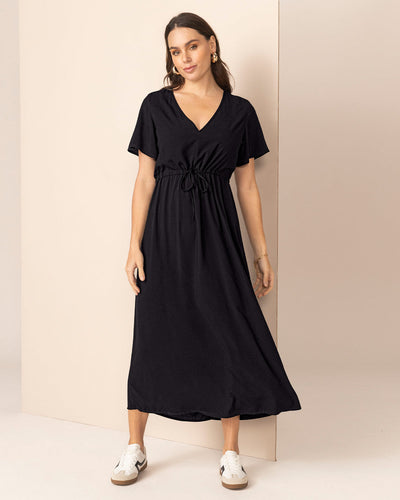 Vestido largo de mangas fluidas#color_700-negro