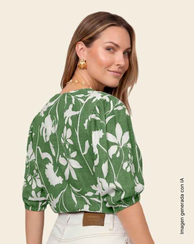 Camiseta manga 3/4 con botones con ojales