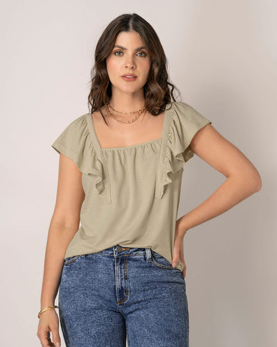 Blusa manga corta con bolero sobrepuesto#color_084-arena