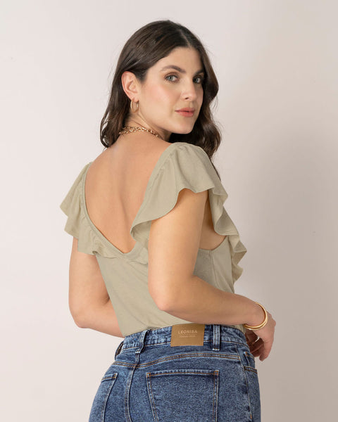 Blusa manga corta con bolero sobrepuesto#color_084-arena