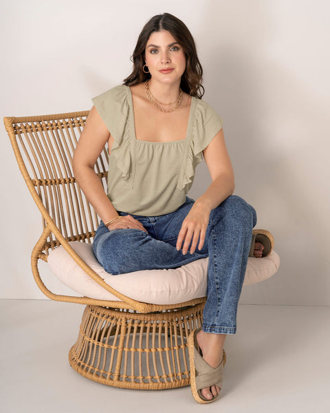 Blusa manga corta con bolero sobrepuesto#color_084-arena