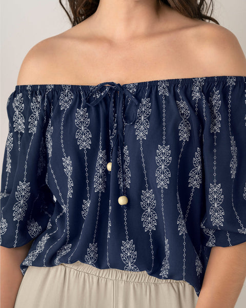 Blusa campesina manga 3/4 con efecto volumen#color_145-azul-est