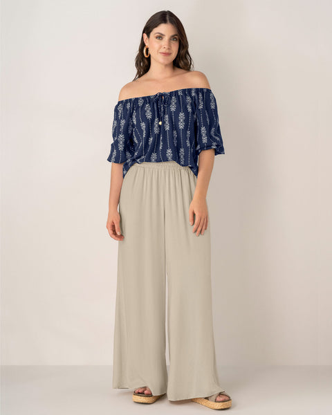 Blusa campesina manga 3/4 con efecto volumen#color_145-azul-est