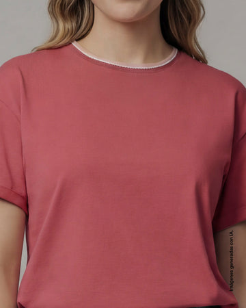 Camiseta manga corta con detalle tejido en el cuello#color_c31-rosado