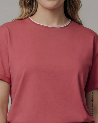 Camiseta manga corta con detalle tejido en el cuello#color_c31-rosado