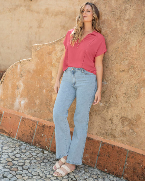 Blusa manga corta con detalle tejido en frente#color_301-rosado-med