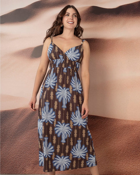 Vestido midi estampado de escote en V#color_014-palmeras