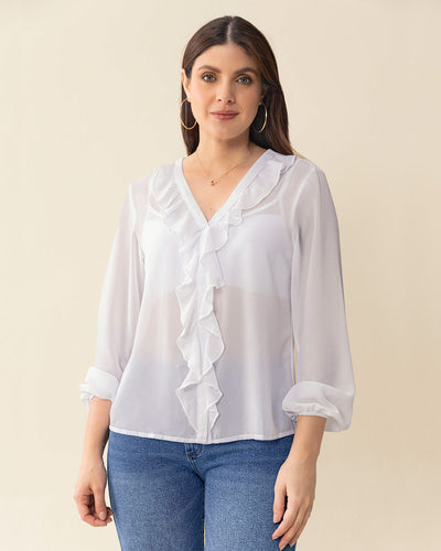 Blusa manga larga con transferencia y boleros#color_000-blanco