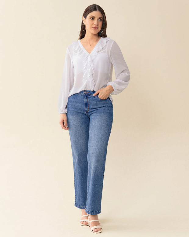 Blusa manga larga con transferencia y boleros