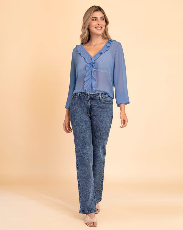 Blusa manga larga con transferencia y boleros