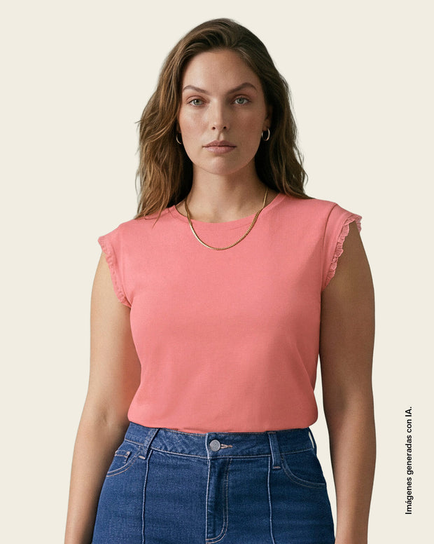 Camiseta con detalle tejido en mangas