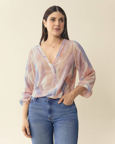 Blusa manga larga estampada con elástico en puños#color_145-rosado-estampado-colores