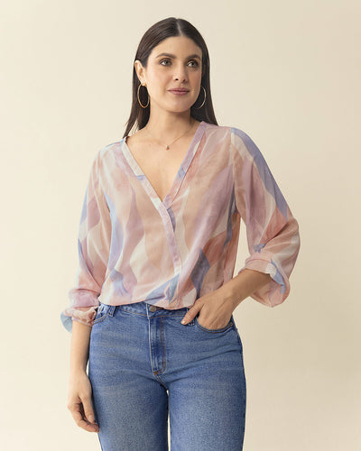 Blusa manga larga estampada con elástico en puños#color_145-rosado-estampado-colores