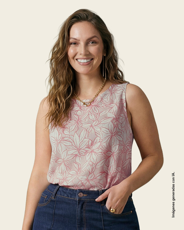 Blusa manga sisa estampada de cuello redondo alto