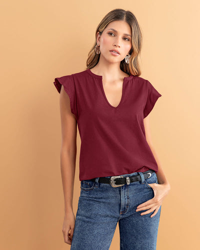 Camiseta con bolero en manga#color_349-vino