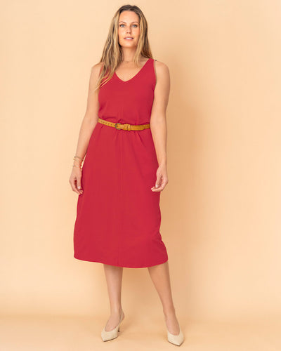 Vestido midi esencial con detalle bordado en sisa#color_136-rojo