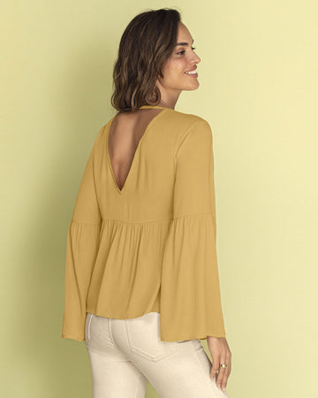 Blusa escote en V con aplique de escalerilla#color_c73-amarillo