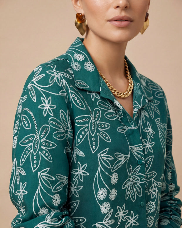 Blusa manga larga estampada en puff