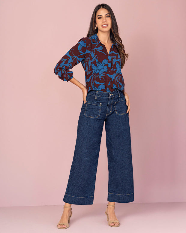 Blusa manga larga estampada en puff