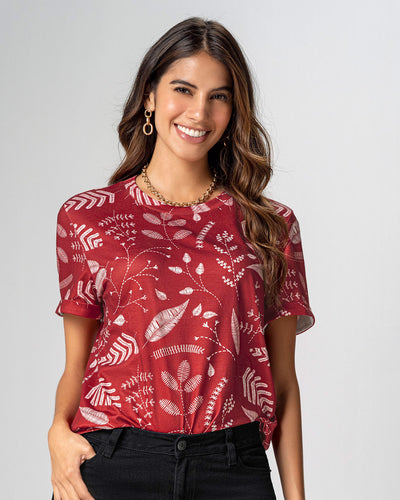 Camiseta manga corta estampada con dobladillo en manga#color_030-hojas