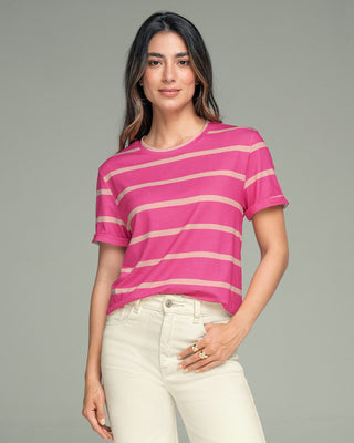 Camiseta manga corta estampada con dobladillo en manga#color_040-rayas