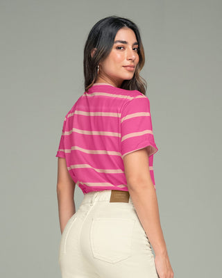 Camiseta manga corta estampada con dobladillo en manga#color_040-rayas