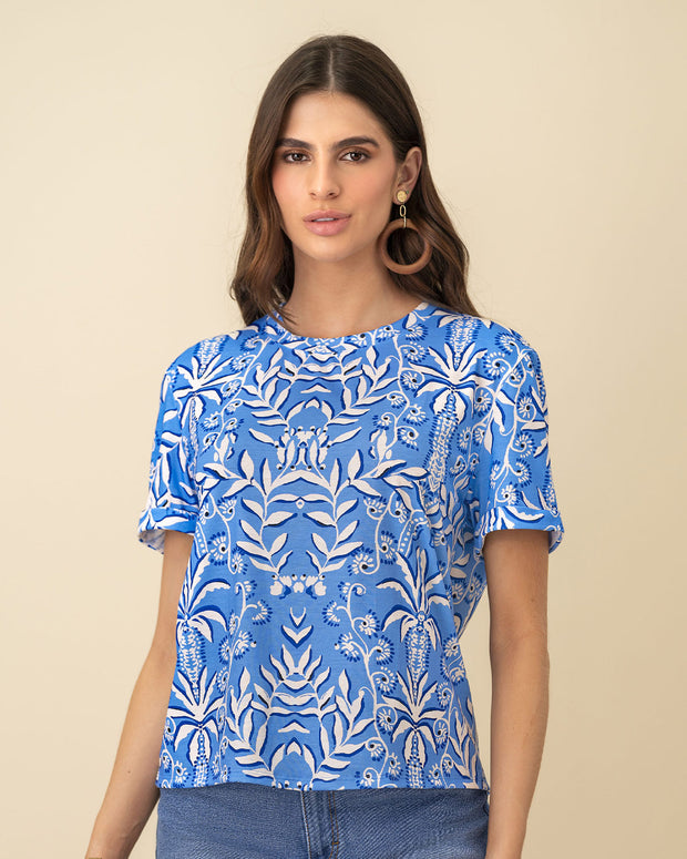 Camiseta manga corta estampada con dobladillo en manga