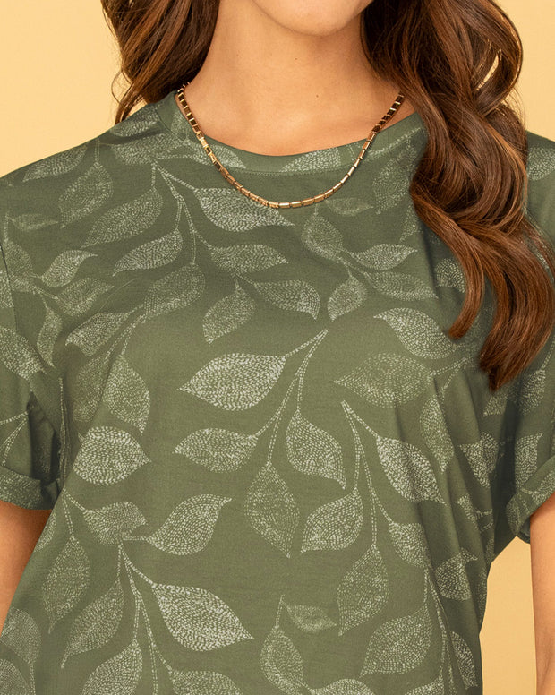 Camiseta manga corta estampada con dobladillo en manga