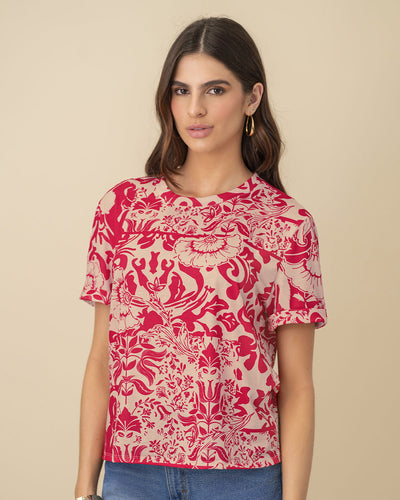 Camiseta manga corta estampada con dobladillo en manga#color_497-flores