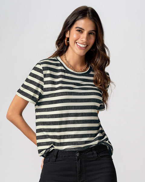 Camiseta manga corta estampada con dobladillo en manga#color_903-rayas