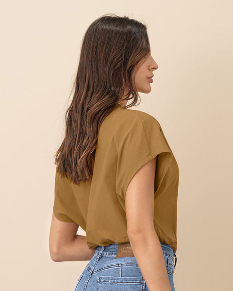 Blusa manga corta silueta cuadrada#color_847-mostaza