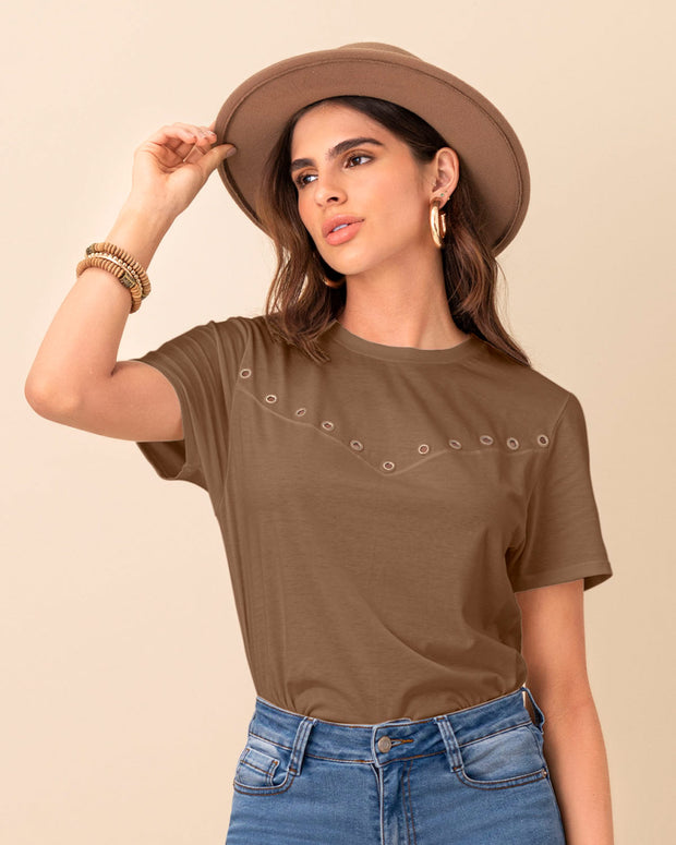 Camiseta manga corta con ojaletes en frente