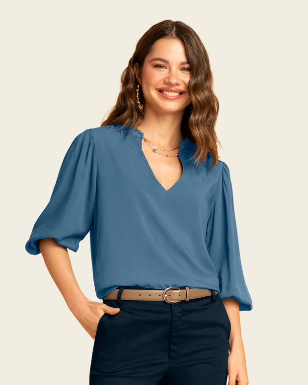 Blusa manga 3/4 con elástico en puños