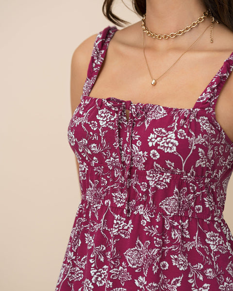 Vestido largo estampado de escote cuadrado#color_145-fucsia-estampado