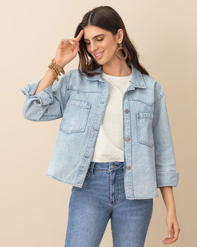 Chaqueta manga larga en denim#color_141-indigo-medio