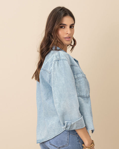 Chaqueta manga larga en denim#color_141-indigo-medio