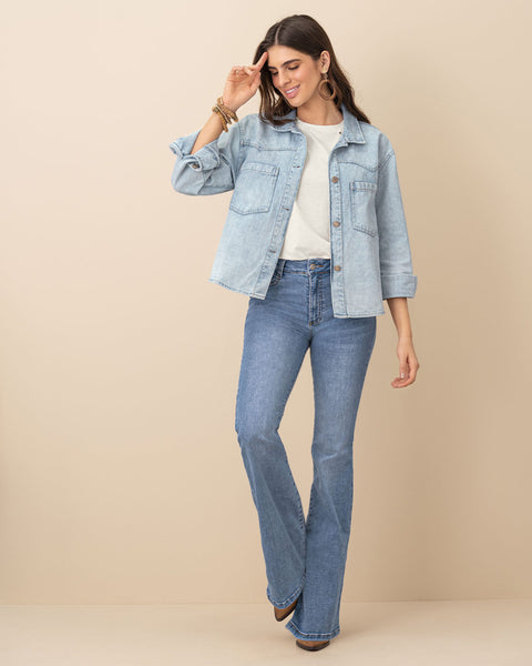 Chaqueta manga larga en denim#color_141-indigo-medio