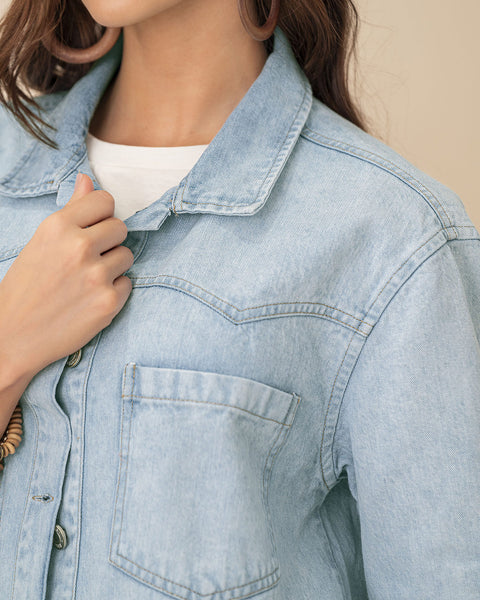 Chaqueta manga larga en denim#color_141-indigo-medio