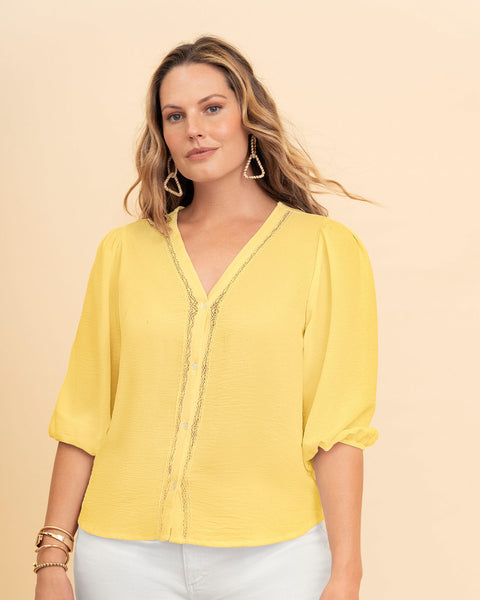 Blusa manga 3/4 en tela craquelada#color_019-mantequilla